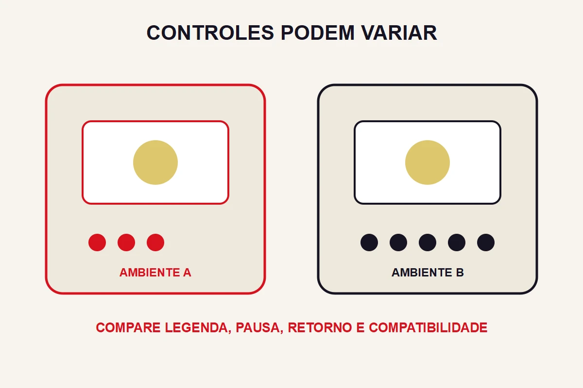Dois ambientes abstratos exibem conjuntos diferentes de controles de reprodução.