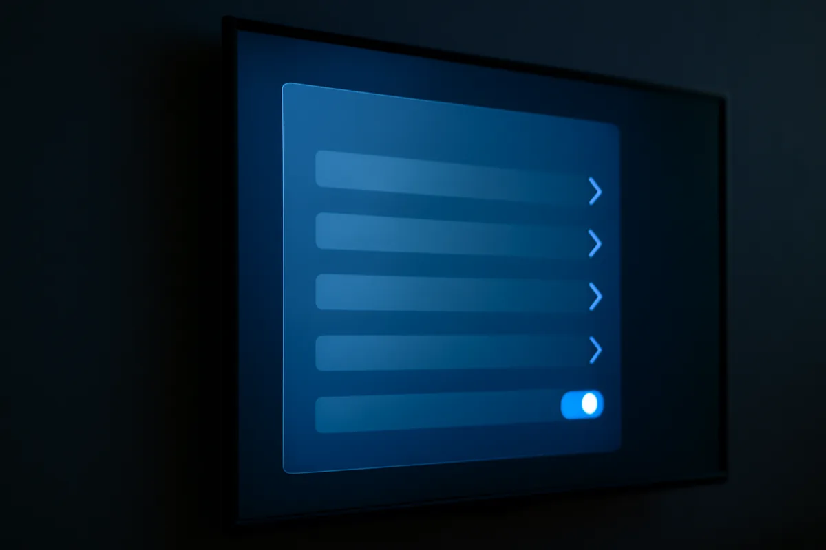 Menu de configurações da televisão aberto na opção de segurança e restrições