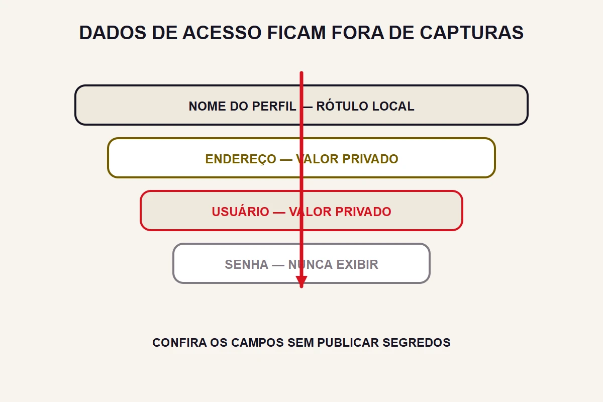 Quatro camadas distinguem rótulo e valores privados de acesso.